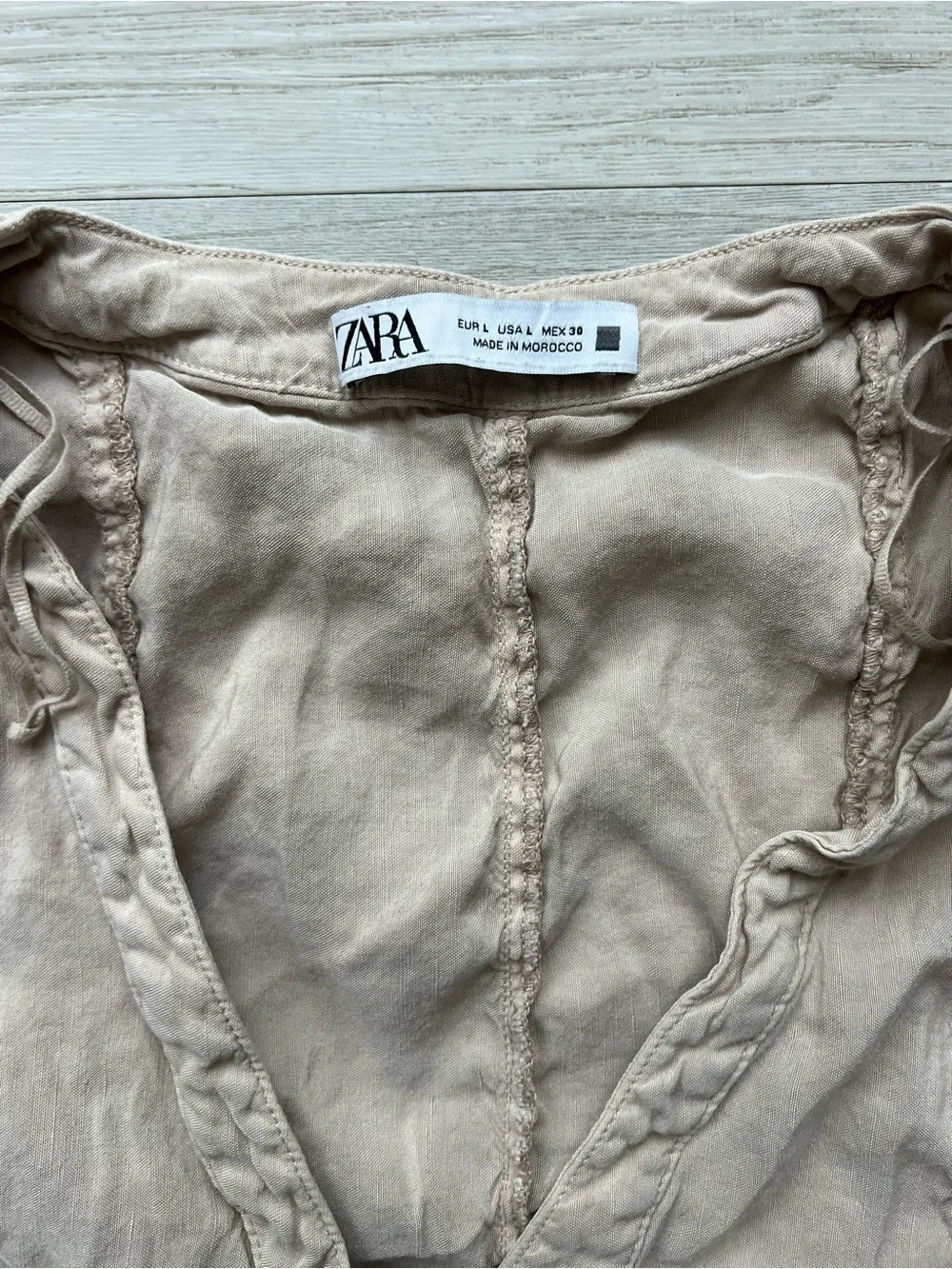Zara Linen Blend Romper Women’s L Beige Button Front Utility Playsuit Pockets